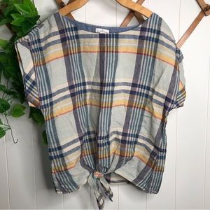 L.L. Bean Signature Linen Tie Top Checkered Print Size Medium